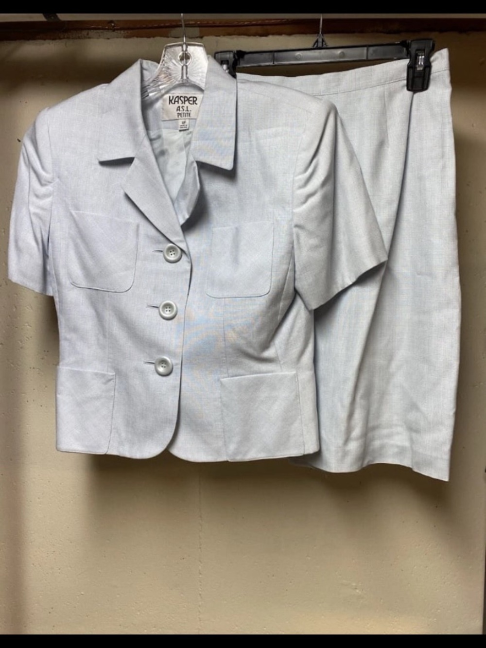 Kasper Skirt Suit 2 Piece Baby Blue Plaid Sz 6 Petite Business Professional EUC
